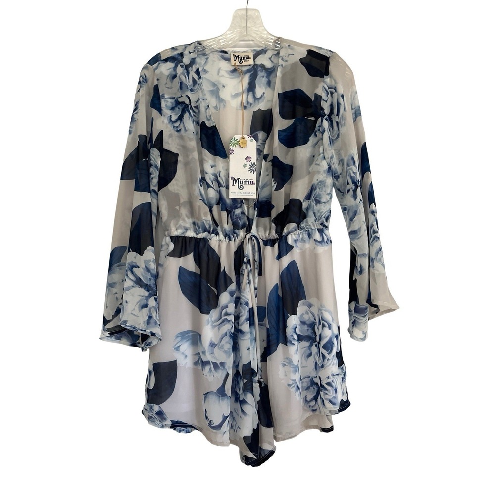 Show Me Your Mumu Roxy Romper Blue White Floral Print Size Small Boho Beachy New